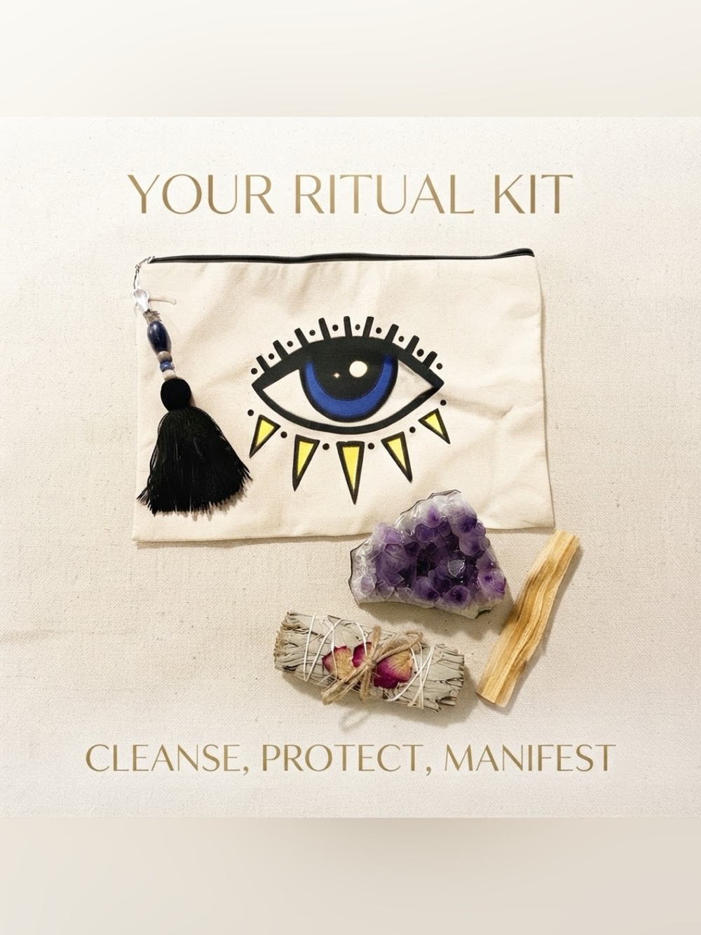 Handmade Artisan "Evil Eye" Energy Clearing Kit - 13” x 9.5”